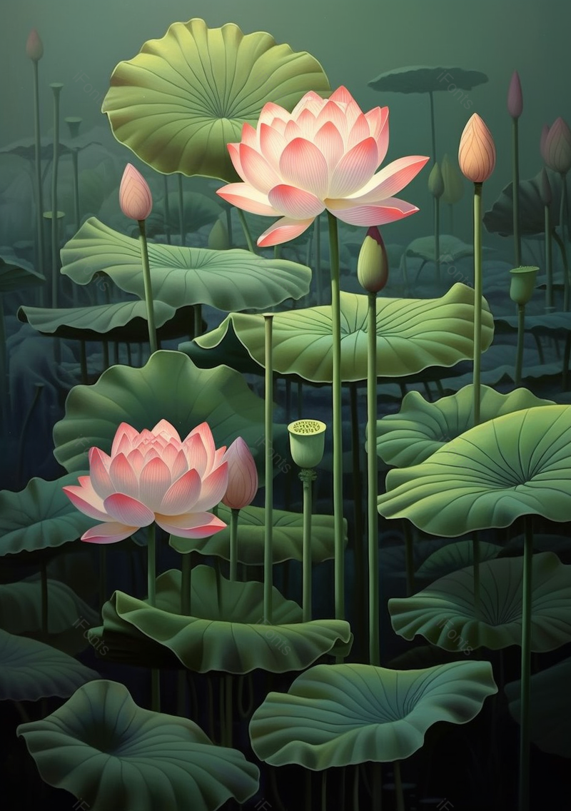 夏日荷花荷叶接天莲叶绿色插画背景,插画/手绘图,插画/手绘图库,插画/手绘图下载,插画/手绘
